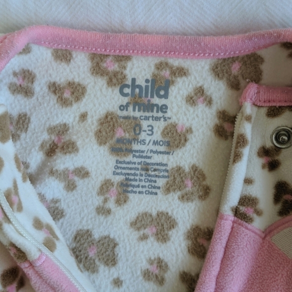 carter's animal print fleece zipper footie sleeper pajamas 3 months baby girl - Picture 5 of 7